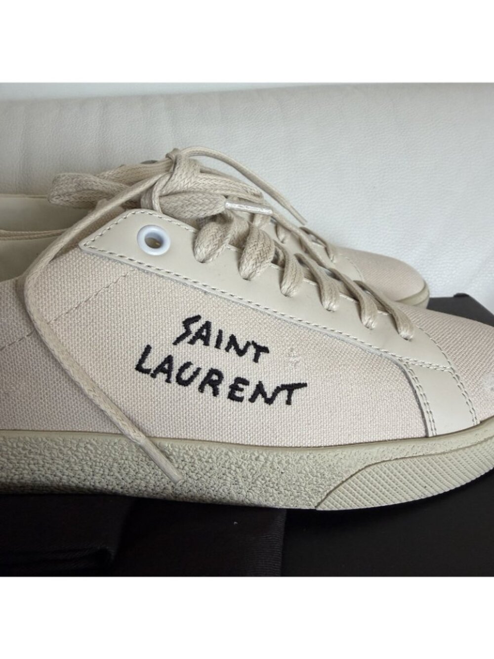 NEW SAINT LAURENT SL/06 Court Cotton Beige Sneakers Sz 37.5 - Picture 4 of 12